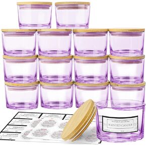 CONNOO 15 Pack 4 OZ Clear Glass Candle Jars with Airtight Bamboo Lids for Making Candles, Bulk Small Wide Mouth Empty Candle Containers with Sticky Warning Labels - Dishwasher Safe