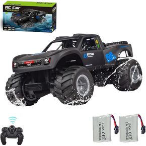 RC Trucks 4x4 Offroad Waterproof, 1:16 Amphibious Remote Control Car with 2 Rechargeable Battery, 4WD All Terrain Monster Truck RC Car for Boys 4-7
