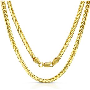 JEWELHEART 14K Real Gold Chain For Men - 2.8mm 3.2mm 3.8mm Thick Diamond Cut Foxtail Link Spiga Wheat Chain Necklace - Yellow Gold Pendant Necklace For Women with Lobster Clasp 16" 18" 20" 22" 24"