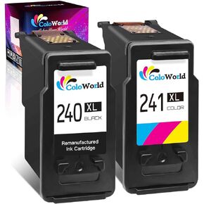 استبدال خرطوشة الحبر المعاد تصنيعها من ColoWorld لطابعة Canon PG-240XL CL-241XL لطابعة Pixma MG3620 MG3600 MX452 MG2120 MG3520 MX472 MG3220 MX432 MG2220 MX512 MG3122 MG3222 (1 أسود، 1 لون) in Kuwait