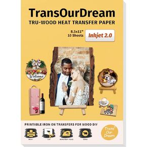 TransOurDream Tru-Wood Heat Transfer Paper for Inkjet Printer (5 Sheets, 8.5x11") Printable Iron on Transfer Paper for Wood (Inkjet 1.0)