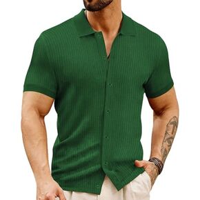 LOGEEYAR الرجال سليم صالح قمصان بولو قصيرة الأكمام تنفس زر أسفل قمصان الغولف مضلع متماسكة لينة ملابس علوية من القطن in Kuwait