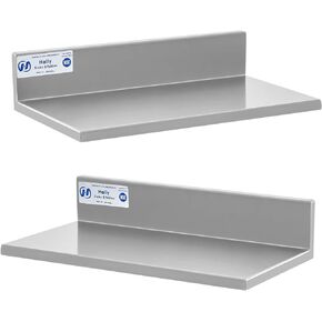 HALLY Stainless Steel Wall Shelf 8.6 x 16 Inches 44 lb, NSF Commercial Heavy Duty Wall Mount Floating Shelving for Restaurant, Kitchen, Home, Hotel and Bar, 2 Pack