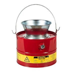 Justrite 10903 Steel Drain Can with Plated Steel Funnel, Red, 11-5/8" OD x 12-1/4" H, 11L Capacity