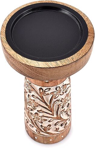 حامل شموع من خشب المانجو قطع مركزية لديكور المنزل من الخشب المزخرف للمدفأة أو غرفة المعيشة أو الطعام (مجموعة من 2) in Kuwait