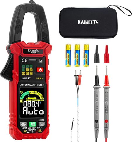 مقياس المشبك الرقمي الذكي من KAIWEETS T-RMS 6000 عدد، مقياس متعدد المشبك مع وظيفة التيار الداخلي، مقياس أمبير تلقائي المدى مدمج بشاشة ملونة عالية الدقة، يقيس درجة حرارة الجهد الكهربائي الحالي AC/DC NCV in Kuwait