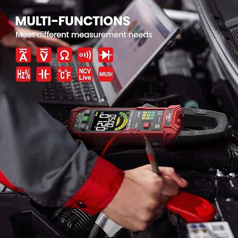 مقياس المشبك الرقمي الذكي من KAIWEETS T-RMS 6000 عدد، مقياس متعدد المشبك مع وظيفة التيار الداخلي، مقياس أمبير تلقائي المدى مدمج بشاشة ملونة عالية الدقة، يقيس درجة حرارة الجهد الكهربائي الحالي AC/DC NCV in Kuwait