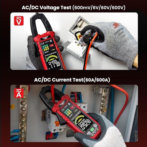 مقياس المشبك الرقمي الذكي من KAIWEETS T-RMS 6000 عدد، مقياس متعدد المشبك مع وظيفة التيار الداخلي، مقياس أمبير تلقائي المدى مدمج بشاشة ملونة عالية الدقة، يقيس درجة حرارة الجهد الكهربائي الحالي AC/DC NCV in Kuwait