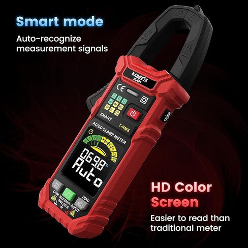 مقياس المشبك الرقمي الذكي من KAIWEETS T-RMS 6000 عدد، مقياس متعدد المشبك مع وظيفة التيار الداخلي، مقياس أمبير تلقائي المدى مدمج بشاشة ملونة عالية الدقة، يقيس درجة حرارة الجهد الكهربائي الحالي AC/DC NCV in Kuwait