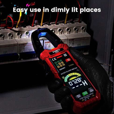 مقياس المشبك الرقمي الذكي من KAIWEETS T-RMS 6000 عدد، مقياس متعدد المشبك مع وظيفة التيار الداخلي، مقياس أمبير تلقائي المدى مدمج بشاشة ملونة عالية الدقة، يقيس درجة حرارة الجهد الكهربائي الحالي AC/DC NCV in Kuwait