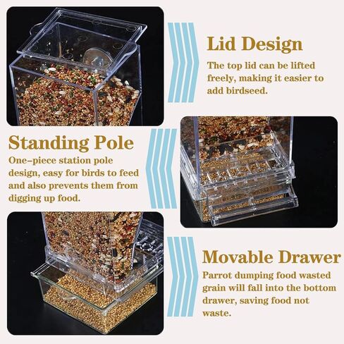 Automatic Bird Feeder for Cage, No Mess Parakeet Feeder Parrot Seed Food Container for Parakeets Cockatiels Lovebirds in Saudi Arabia