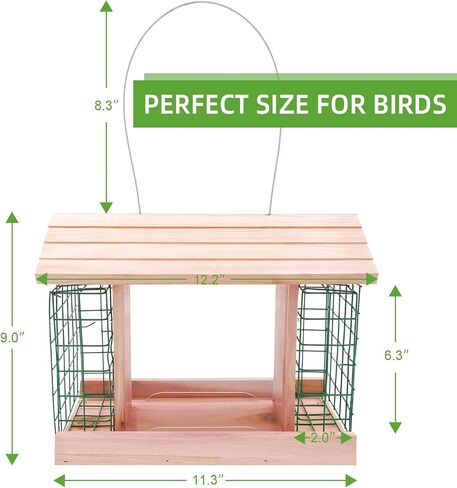 Wooden Bird Feeders for Outdoor Hanging, Large Capacity Handmade Wildbird Feeder for Outside Yard Patio Hanging with Double Suet Holder Cages, Waterproof and Durable, Nature in Saudi Arabia
