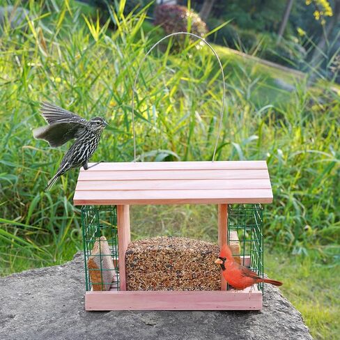 Wooden Bird Feeders for Outdoor Hanging, Large Capacity Handmade Wildbird Feeder for Outside Yard Patio Hanging with Double Suet Holder Cages, Waterproof and Durable, Nature in Saudi Arabia