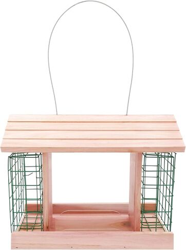 Wooden Bird Feeders for Outdoor Hanging, Large Capacity Handmade Wildbird Feeder for Outside Yard Patio Hanging with Double Suet Holder Cages, Waterproof and Durable, Nature in Saudi Arabia