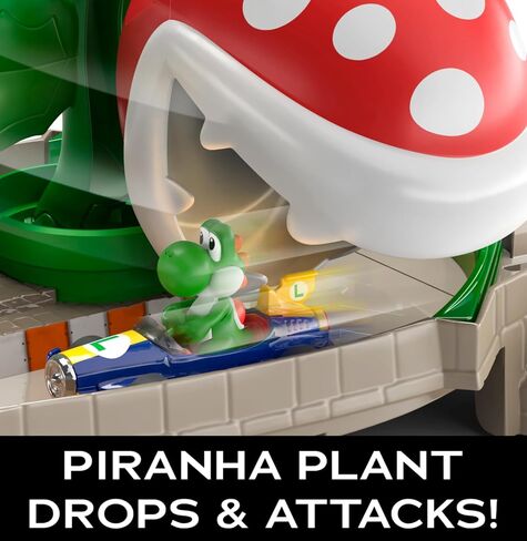 Hot Wheels Mario Kart Track Set & Toy Car, Piranha Plant Slide Playset with First-Appearance Yoshi Kart Vehicle & Gravity Launcher in Saudi Arabia
