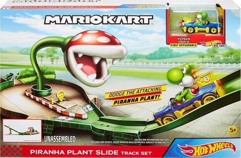 Hot Wheels Mario Kart Track Set & Toy Car, Piranha Plant Slide Playset with First-Appearance Yoshi Kart Vehicle & Gravity Launcher in Saudi Arabia