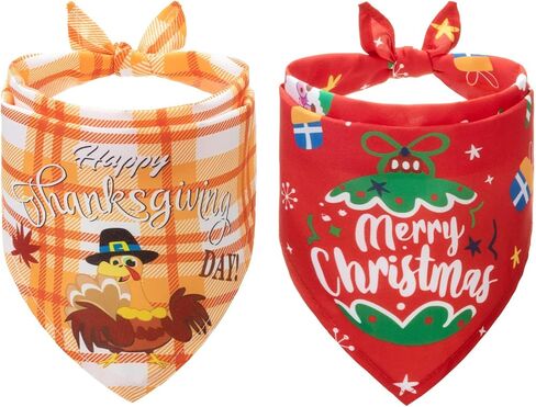 KOOLTAIL Dog Halloween Bandana 2 Pack - Holiday Dog Bandanas Adjustable Soft Dog Scarf Pet Triangle Bib with Festival Element, Dog Halloween Thanksgiving Christmas Bandanas for Small Medium Large Dogs in Saudi Arabia