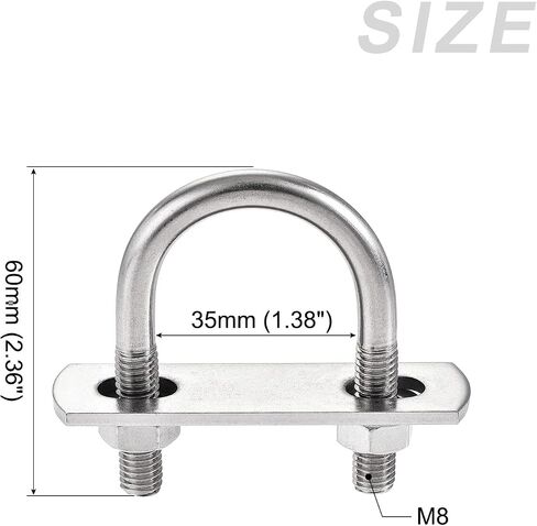 مجموعتان من البراغي على شكل U (M8x35x60mm)، مسمار دائري على شكل حرف U 304 من الفولاذ المقاوم للصدأ مع ملحقات - للبناء والأنابيب in Kuwait