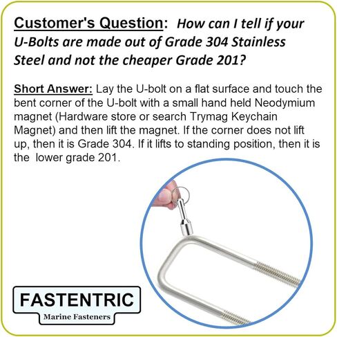 صُنع في الولايات المتحدة الأمريكية (4) 304 مسامير على شكل حرف U مربعة من الفولاذ المقاوم للصدأ بقطر 1/2 بوصة × العرض الداخلي 3-1/16 بوصة × الارتفاع الداخلي 7-5/16 بوصة مع غسالات قفل SS، وصواميل، وغسالات للقوارب ومقطورات المرافق يناسب أكثر من 3 بوصات معدني in Kuwait