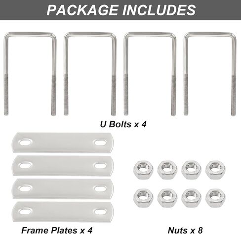 4 Sets 304 Stainless Steel Square U-Bolts, M8 x 82 x 75mm (Thread x Inner Width x Length) Tie Down U Bolt Clamp with Nuts and Plates for Automobiles Trailer Boat Trailer in Kuwait