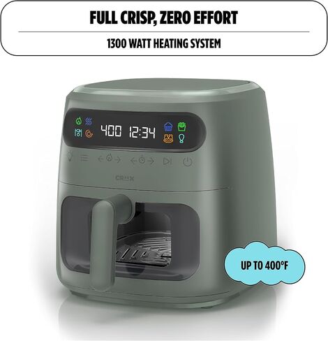 مقلاة هوائية رقمية CRUX x Marshmello 8.0 QT مع تقنية TurboCrisp، والتحكم في درجة الحرارة بشاشة تعمل باللمس، ومؤقت وإيقاف تلقائي، قابلة للبرمجة بالكامل، متضمنة بطانة سيليكون، زيتوني in Kuwait
