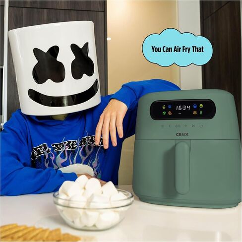 مقلاة هوائية رقمية CRUX x Marshmello 8.0 QT مع تقنية TurboCrisp، والتحكم في درجة الحرارة بشاشة تعمل باللمس، ومؤقت وإيقاف تلقائي، قابلة للبرمجة بالكامل، متضمنة بطانة سيليكون، زيتوني in Kuwait