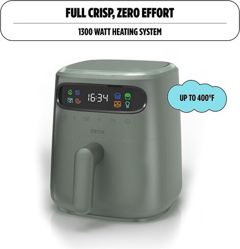 مقلاة هوائية رقمية CRUX x Marshmello 8.0 QT مع تقنية TurboCrisp، والتحكم في درجة الحرارة بشاشة تعمل باللمس، ومؤقت وإيقاف تلقائي، قابلة للبرمجة بالكامل، متضمنة بطانة سيليكون، زيتوني in Kuwait