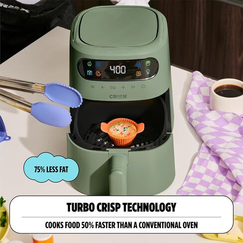 مقلاة هوائية رقمية CRUX x Marshmello 8.0 QT مع تقنية TurboCrisp، والتحكم في درجة الحرارة بشاشة تعمل باللمس، ومؤقت وإيقاف تلقائي، قابلة للبرمجة بالكامل، متضمنة بطانة سيليكون، زيتوني in Kuwait