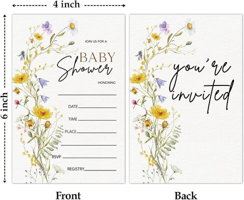 Floral Wildflower Baby Shower Party Invitations with Envelopes, Wildflowers Double-Sided Fill-In Invites for Gender Reveal Baby Announcement, Baby Shower Party Supplies Decorations - A018 in Kuwait
