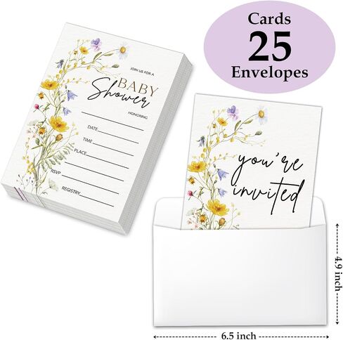 Floral Wildflower Baby Shower Party Invitations with Envelopes, Wildflowers Double-Sided Fill-In Invites for Gender Reveal Baby Announcement, Baby Shower Party Supplies Decorations - A018 in Kuwait