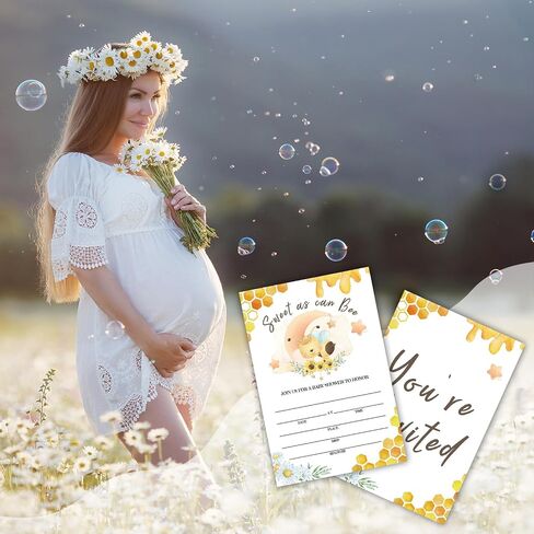 Floral Wildflower Baby Shower Party Invitations with Envelopes, Wildflowers Double-Sided Fill-In Invites for Gender Reveal Baby Announcement, Baby Shower Party Supplies Decorations - A018 in Kuwait