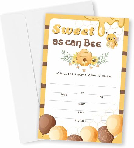 بطاقات دعوة لحفل استقبال الأطفال مع مغلفات، تدعو لحفلات استقبال الأطفال والحفلات، رائعة مثل النحل - عبوة من 25 قطعة (YQK-015) in Kuwait