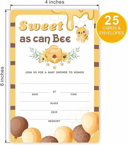 بطاقات دعوة لحفل استقبال الأطفال مع مغلفات، تدعو لحفلات استقبال الأطفال والحفلات، رائعة مثل النحل - عبوة من 25 قطعة (YQK-015) in Kuwait