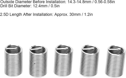 Wire Thread Inserts Screws Sleeve Assortment Kit, 20Pcs M12 x 1.5 Stainless Steel Helical Coiled Wire Screw Repair Sleeve(1D) in Saudi Arabia