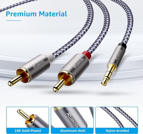 كابل صوت RCA Aux 50 قدم، 3.5 ملم Aux إلى 2RCA ذكر كابل صوت ستيريو Y in Kuwait