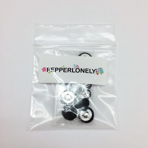 PEPPERLONELY 10 قطع قماش 15 مم مغطاة بأزرار دائرية معدنية، أسود in Saudi Arabia