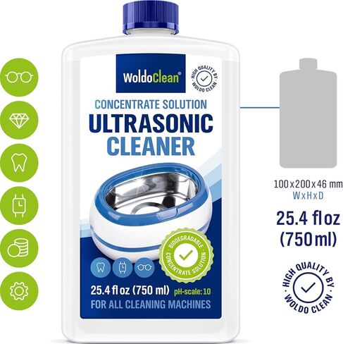 Ultrasonic Cleaner Solution for Glasses and Jewelry 1:40 Concentration - 25.36 Fl Oz compatible for all Ultrasonic Devices in Kuwait