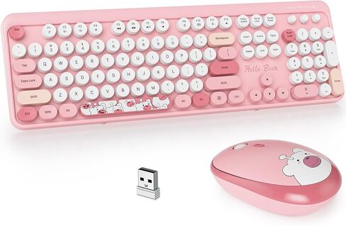 GTSP Colorful Purple Wireless Keyboard and Mouse Combo, Retro Typewriter Wireless Full-Size Cute Office Keyboard 2.4GHz with Round Keycaps for Desktop Laptop and PC (Cute Purple) in Kuwait