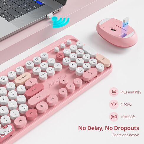 GTSP Colorful Purple Wireless Keyboard and Mouse Combo, Retro Typewriter Wireless Full-Size Cute Office Keyboard 2.4GHz with Round Keycaps for Desktop Laptop and PC (Cute Purple) in Kuwait