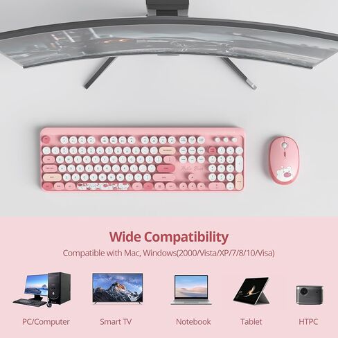 GTSP Colorful Purple Wireless Keyboard and Mouse Combo, Retro Typewriter Wireless Full-Size Cute Office Keyboard 2.4GHz with Round Keycaps for Desktop Laptop and PC (Cute Purple) in Kuwait