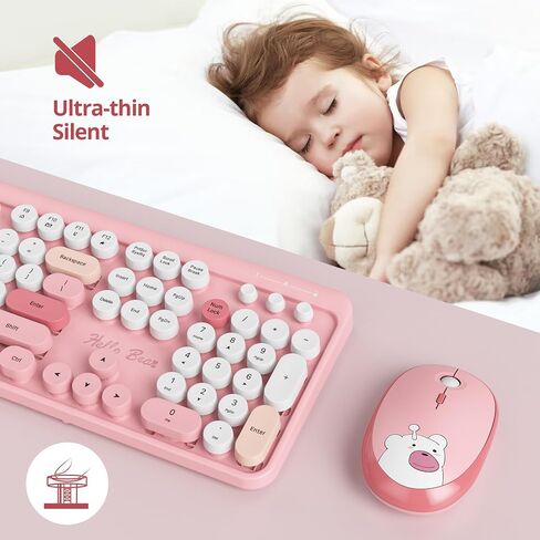 GTSP Colorful Purple Wireless Keyboard and Mouse Combo, Retro Typewriter Wireless Full-Size Cute Office Keyboard 2.4GHz with Round Keycaps for Desktop Laptop and PC (Cute Purple) in Kuwait