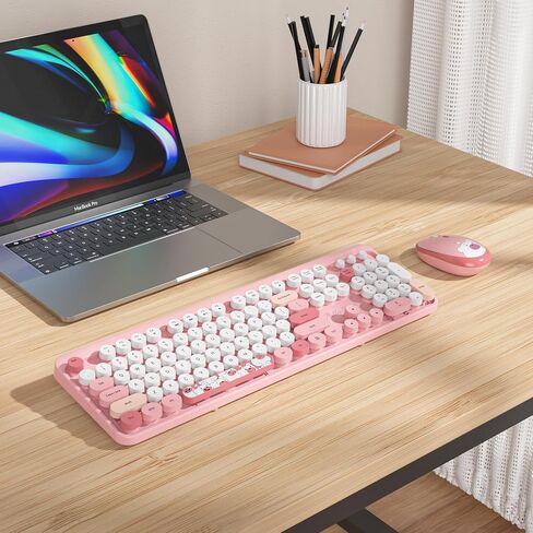 GTSP Colorful Purple Wireless Keyboard and Mouse Combo, Retro Typewriter Wireless Full-Size Cute Office Keyboard 2.4GHz with Round Keycaps for Desktop Laptop and PC (Cute Purple) in Kuwait