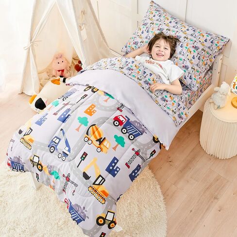 lasoftan Butterfly Toddler Bedding Set for Girls, 4 Piece Bed-in-a-Bag Toddler Comforter Sets, Super Soft Comforter Sheet Set and Comfortable Microfiber Toddler Bed Set in Saudi Arabia