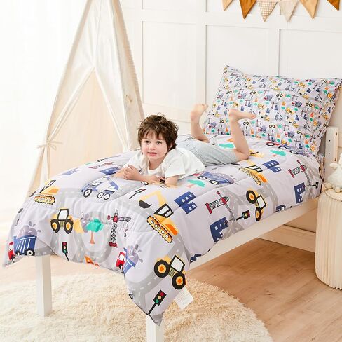 lasoftan Butterfly Toddler Bedding Set for Girls, 4 Piece Bed-in-a-Bag Toddler Comforter Sets, Super Soft Comforter Sheet Set and Comfortable Microfiber Toddler Bed Set in Saudi Arabia