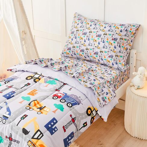 lasoftan Butterfly Toddler Bedding Set for Girls, 4 Piece Bed-in-a-Bag Toddler Comforter Sets, Super Soft Comforter Sheet Set and Comfortable Microfiber Toddler Bed Set in Saudi Arabia