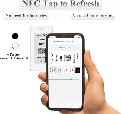 شارات اسم بطاقة العمل الورقية الإلكترونية (تحديث NFC & APP)، ملصقات الملاحظات الرقمية، علامات الأسعار، شارة الموظف مع دعامة قابلة للطي وخطاف لوقوف الطاولة والتعليق، Android فقط، 2.13 بوصة (لونان فقط) in Kuwait