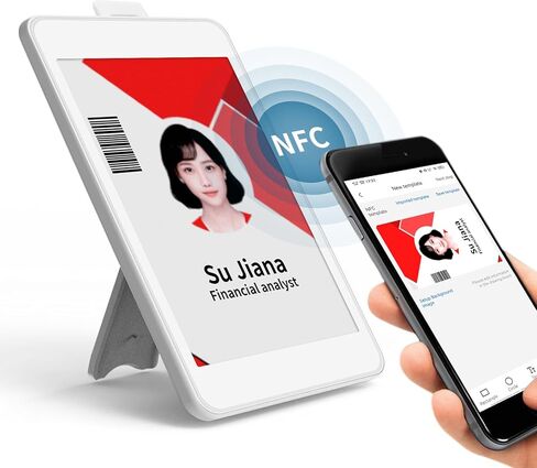 شارات أسماء بطاقات العمل الورقية الإلكترونية (تحديث NFC & APP)، ملصقات الملاحظات الرقمية، علامات الأسعار، شارة الموظف مع دعامة قابلة للطي وخطاف لوضع الطاولة والتعليق، Android فقط (3 ألوان فقط) in Kuwait