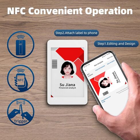 شارات أسماء بطاقات العمل الورقية الإلكترونية (تحديث NFC & APP)، ملصقات الملاحظات الرقمية، علامات الأسعار، شارة الموظف مع دعامة قابلة للطي وخطاف لوضع الطاولة والتعليق، Android فقط (3 ألوان فقط) in Kuwait