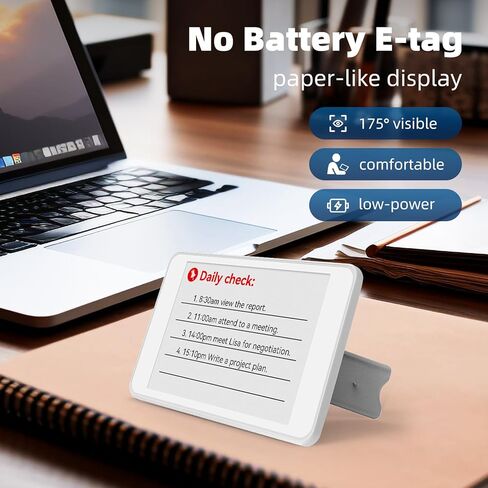 شارات أسماء بطاقات العمل الورقية الإلكترونية (تحديث NFC & APP)، ملصقات الملاحظات الرقمية، علامات الأسعار، شارة الموظف مع دعامة قابلة للطي وخطاف لوضع الطاولة والتعليق، Android فقط (3 ألوان فقط) in Kuwait
