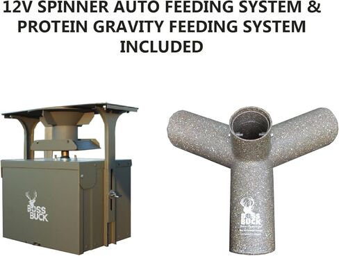 جهاز تغذية/صيد الغزلان من بوس باك بوزن 350 رطل، متين وخفيف الوزن ومحمي من الأشعة فوق البنفسجية ومقاوم للرياح ومقاوم للماء مع رأس 3 أنابيب تغذية بروتين، ونظام تسليم تلقائي دوار 12 فولت وأرجل مستديرة متعددة القطع in Kuwait